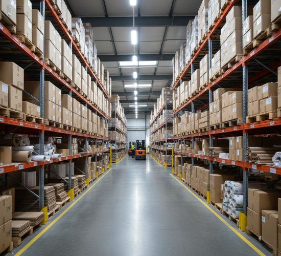 Business packaging and shipping boxes stored in a warehouse showing how packaging trends impact logistics and operations